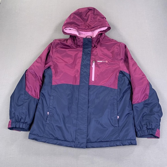 SwissTech Jacket Girls XL 14-16 Purple Navy Hooded Insulated Snow Ski Winter - Picture 2 of 16